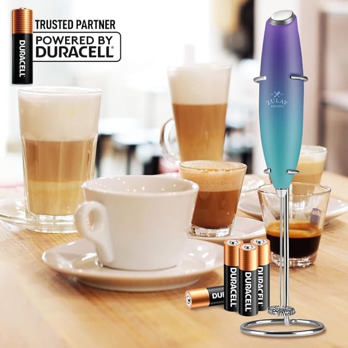 Zulay Kitchen Powerful Milk Frother Wand With 4 AA Duracell Batteries - Ultra Fast Handheld Drink Mixer - Electric Whisk Foam Maker for Coffee, Lattes, Cappuccino, Matcha & Creamer