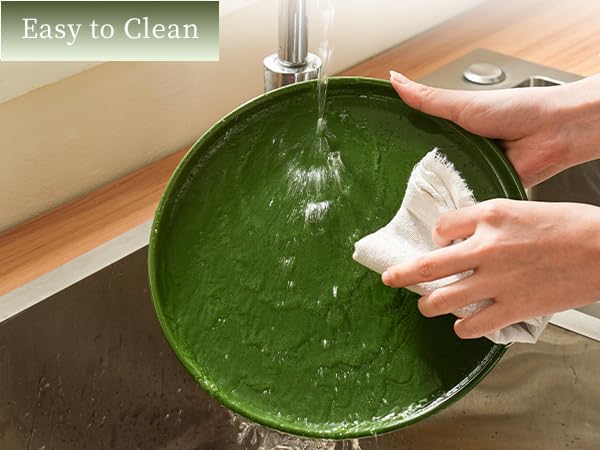 Stoneware Salad Plates Set of 4, 8 Inch Plates for Dessert, Ceramic Plates Sets, Microwave Safe, Dishwasher Safe, Versatile for All Seasons, Forest Glaze Green