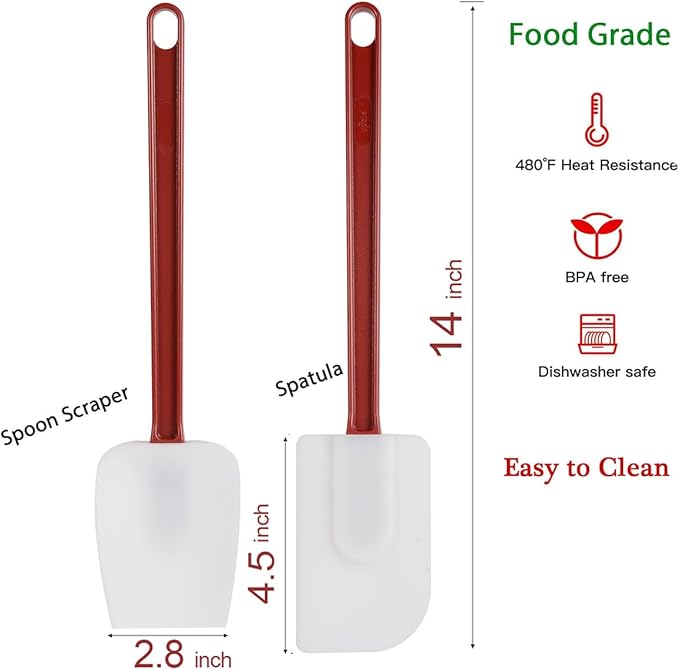 Silicone Rubber Spatula and Spoon Set of 3, High Heat Spatula, Commercial Size (14 Inches)