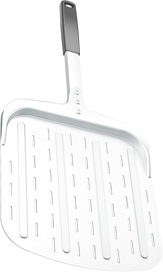 Pizza Peel 12 inch, Perforated Aluminum Pizza Paddle (12'') with Heat-resistant Handle, Nonstick and Lightweight Pizza Spatula, Pizza Oven Accessories