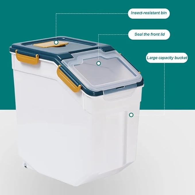 Large Flour Storage Container Bin 25lb, 4Pack Airtight Rice Storage Containers with Wheels Seal Locking Lid, BPA Free with Measuring Cup&Scoop for Flour, Rice, Grain(Blue)