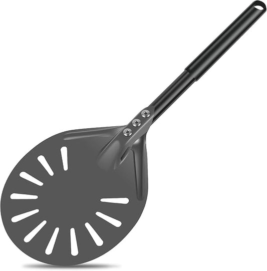 Pizza Turning Peel with Long Handle Aluminum Pizza Peel Spinner Perforated Pizza Turner Spinner Non-Stick Pizza Paddle 15.7×5.9×8.46 Inch Scratch Resistant Pizza Peel Paddle for Home Oven (1, Black)