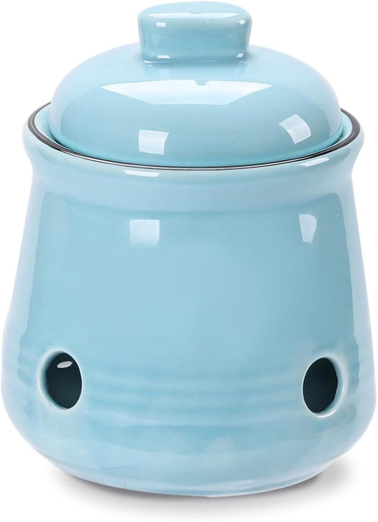 HAOTOP Ceramic Mini Garlic Keeper with Lid, Garlic Container Saver for Countertop, Keep Your Garlic Cloves Fresh (Turquoise)