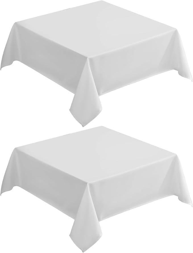 VidaFete Square Tablecloth 2 Pack 52 x 52 Inch Tablecloths Stain Wrinkle Resistant Polyester Dining Table Cover for Kitchen Dinning Party Wedding Rectangular Tabletop Buffet Decoration(White)