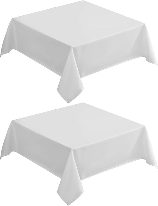 VidaFete Square Tablecloth 2 Pack 52 x 52 Inch Tablecloths Stain Wrinkle Resistant Polyester Dining Table Cover for Kitchen Dinning Party Wedding Rectangular Tabletop Buffet Decoration(White)