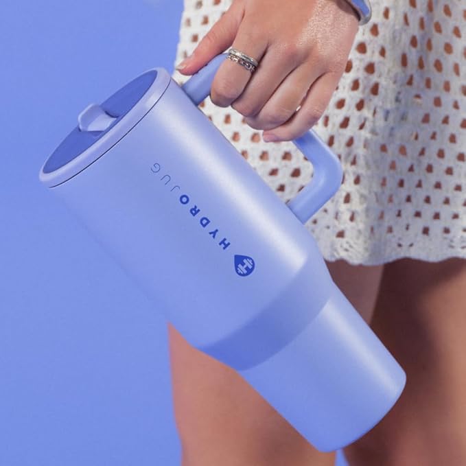 HydroJug Traveler - 32 oz Water Bottle with Handle & Flip Straw - Fits in Cup Holder, Leak Resistant Tumbler-Reusable Insulated Stainless Steel & Rubber Base - Gifts for Women & Men, Peri