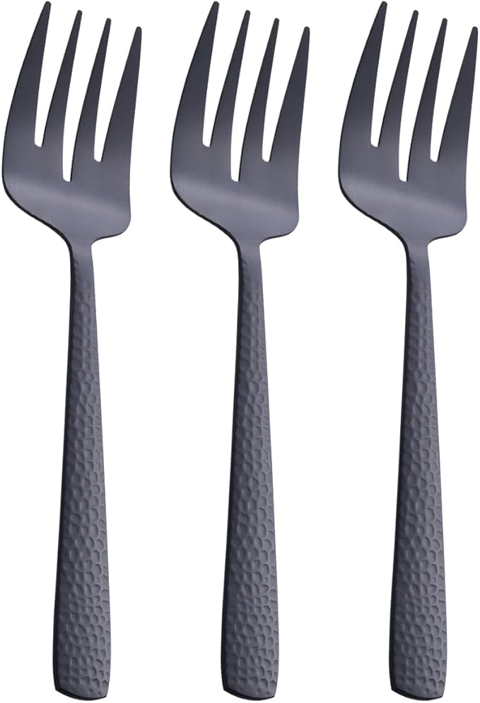 Matte Black Serving Fork, 9.5-inch Stainless Steel Large Serving Fork, Heavy Duty, Satin Finish, Set of 3