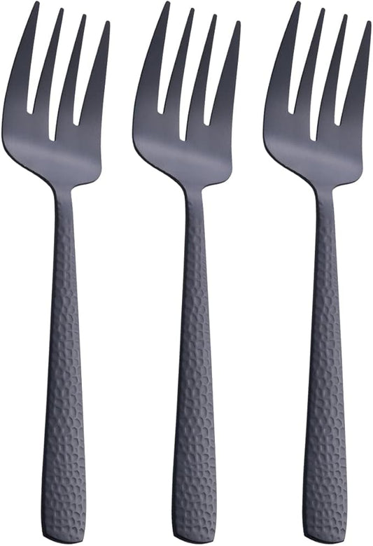 Matte Black Serving Fork, 9.5-inch Stainless Steel Large Serving Fork, Heavy Duty, Satin Finish, Set of 3