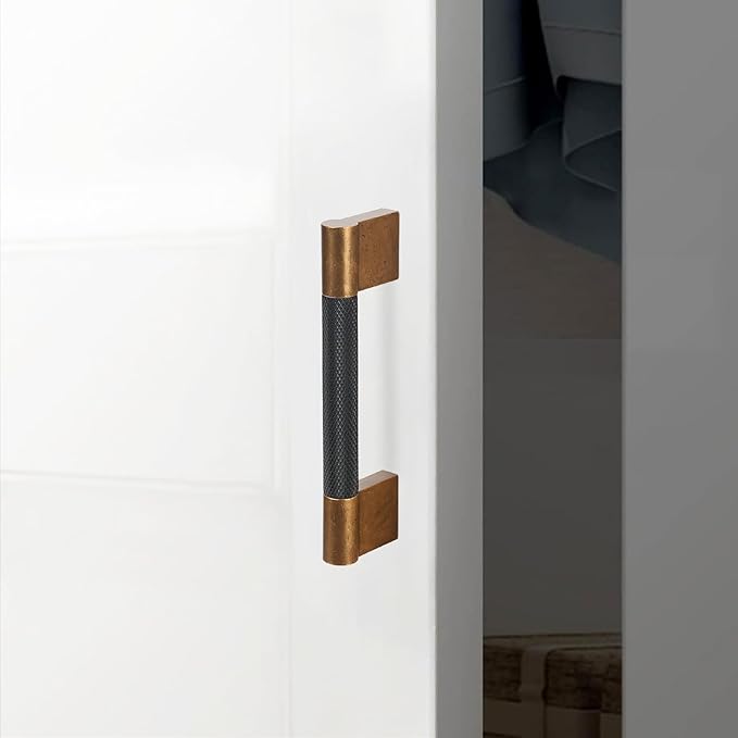 10 Pack 3-3/4 inch(96mm) Black and Antique Brass Kitchen Cabinet Handles Knurled Cabinet Pulls Black Drawer Pulls