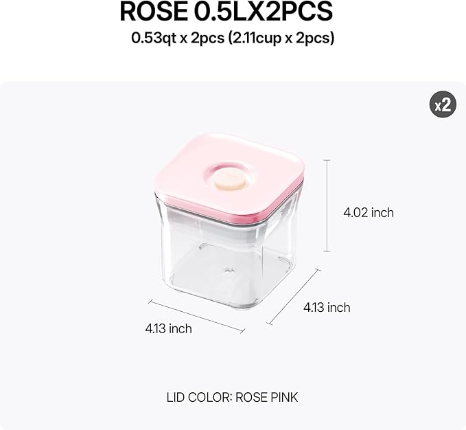 VAKUEN Premium Airtight Food Storage Containers ROSE 0.53qt(0.5L) x2pcs, Patented Double Silicone Lining, 100% Leak Proof, BPA-FREE