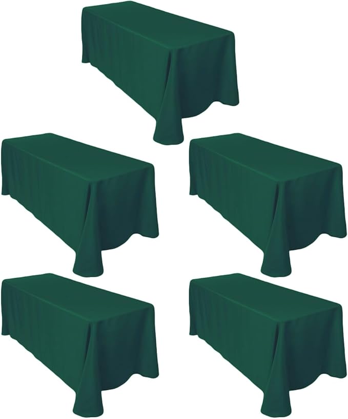LTC LINENS 5-Pack 90x132 Inch Hunter Green Rectangular Tablecloths - Rounded Corners Table Cloths for 6 ft Tables Floor-Length Drop - Polyester Fabric Cloth Table Covers for Wedding, Party
