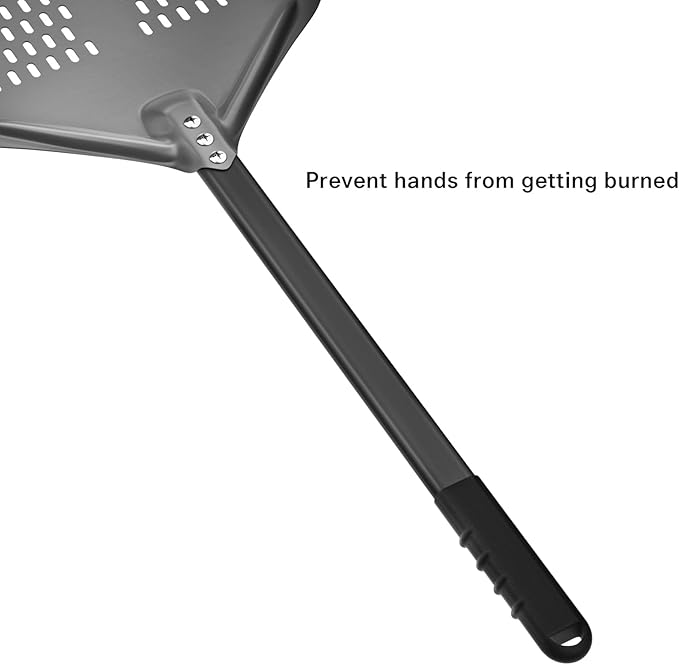 G.a HOMEFAVOR 14" x 17" Perforated Pizza Peel 35 Inch overall, Rectangular Aluminum Pizza Turning Peel with Extended Silcone Handle For Baking Pizza Brick Oven