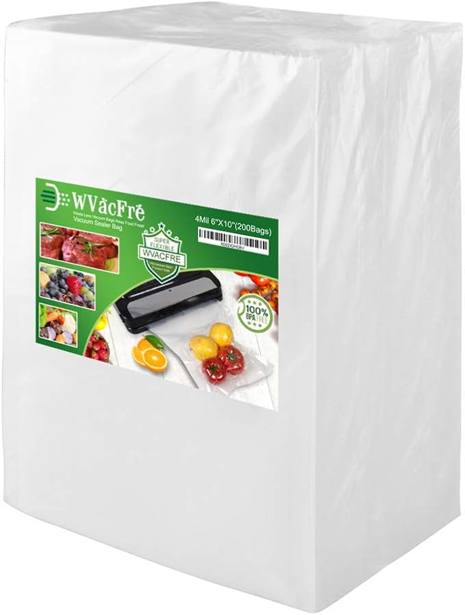 200 Pint Size 6x10Inch 4mil Food Vacuum Sealer Bags with Commercial Grade,BPA Free,Heavy Duty,Great for Food Vac Storage or Sous Vide Cooking