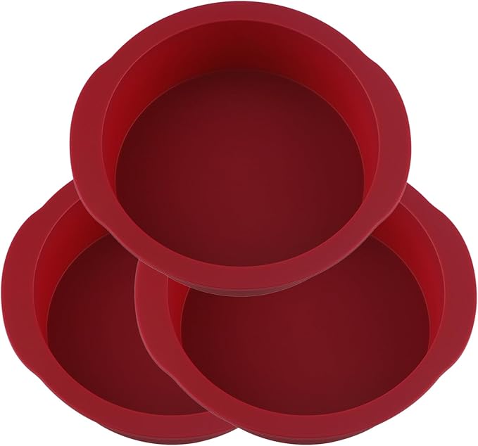 Nalchios 6 inch Silicone Round Cake Pans Set of 3, Non-stick Easy Releasing Mini Cake Pans, Flexible BPA Free Silicone Baking Mold Pans for Layer Cake, Mini Cake Pizza, Cheese Cake, Chocolate Cake