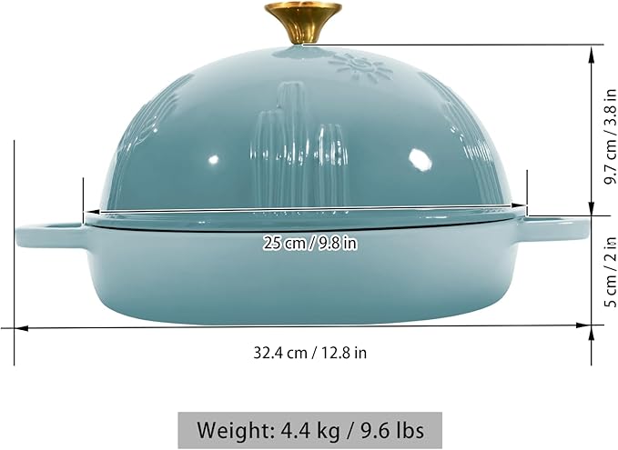 Cast Iron Bread Oven With Cloche Lid for Baking - Blue Enameled Dutch Oven With Dome Lid for Sourdough - 5 qt