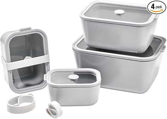 Glass Food Storage & Meal Prep Container Set of 4 with Airtight Glass Lids, Leakproof, 3 Free Straps, Oven, Microwave Safe, BPA & Plastic-Free