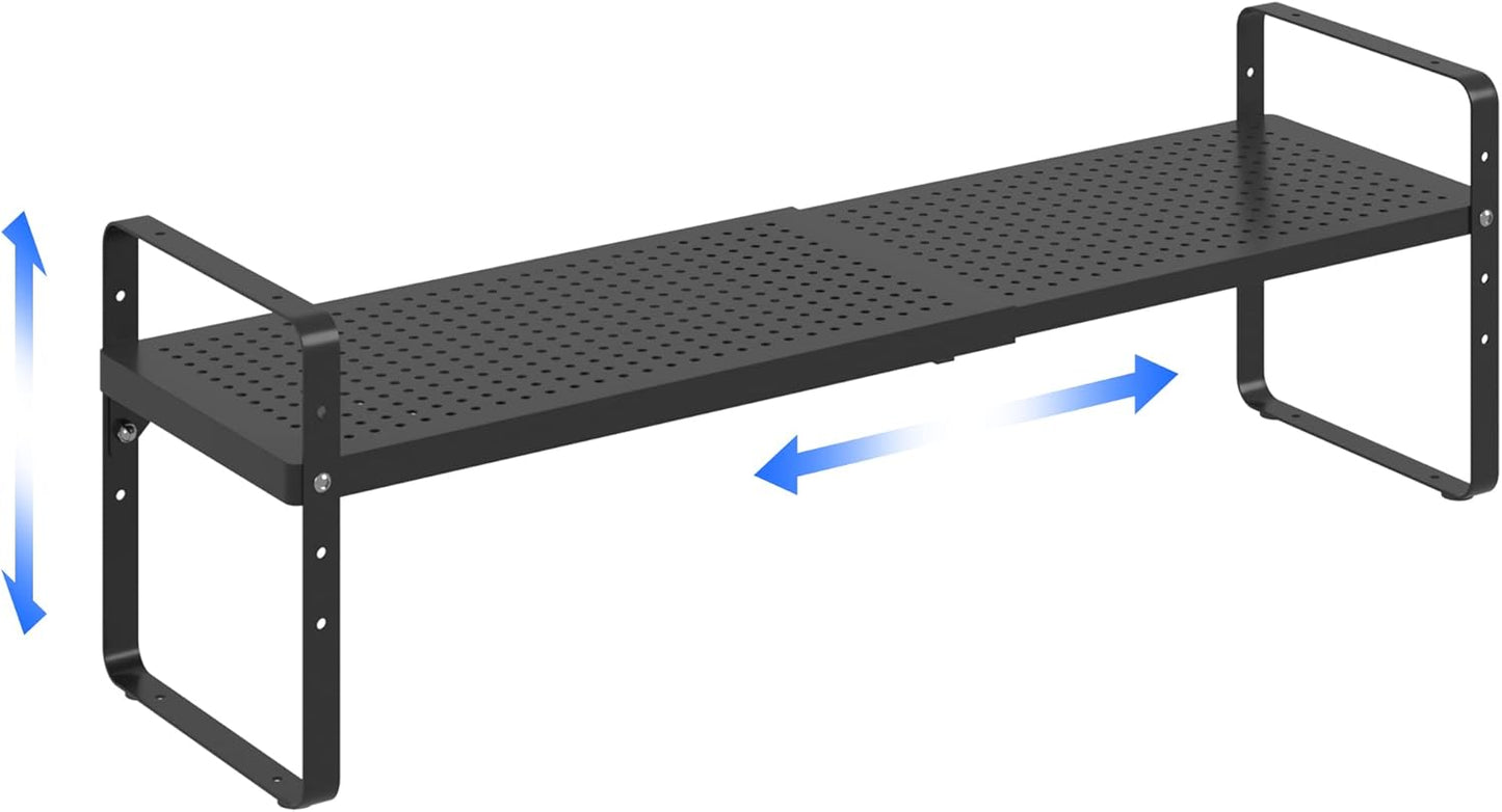 Expandable Cabinet Shelf Organizer Adjustable Metal Spice Rack Stackable Freestanding Counter Storage Shelves for Kitchen Cabinet Under Sink Office Desk (Black - 1Pack - L16.5-27'' * W8'' * H9.6'')