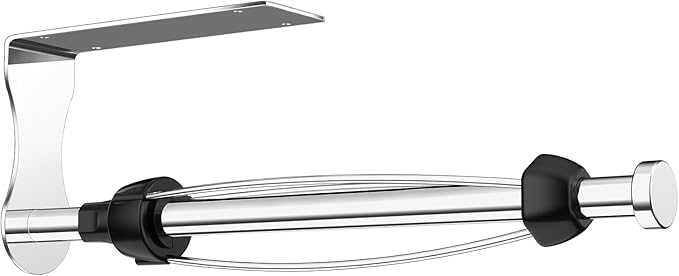 SetSail Paper Towel Holder, Single Hand Operable Paper Towel Holder Under Cabinet with Adjustable Damper Easy Tear Wall Mount Self-Adhesive or Drilled for Kitchen Bathroom, Mirror Silver