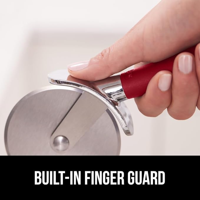 GORILLA GRIP BPA-Free Large Pizza Cutter Wheel, 9 Inch, Sharp Stainless Steel Blade, Slip Resistant Handle with Thumb Guard Protection, Slice Thick or Thin Pizzas, Pie, Pastries in Seconds, Red