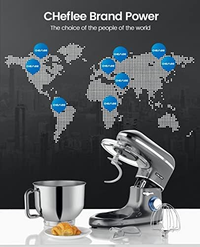 CHeflee Stand Mixer, 6.5 Quart Electric Mixer 6+P Speed 660W Tilt-Head Kitchen Food Mixers with Dough Hook, Mixing Beater, Whisk, & Splash Guard for Baking, Cake, Cookie, Kneading,Grey