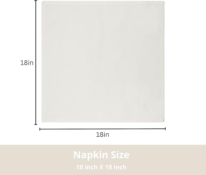 PurpleEssences Set of 12 Cloth Dinner Napkins 100% Cotton 18x18 Inch - Soft Durable Washable - Ideal for Farmhouse Party Christmas Holiday Winter - Perfect Everyday Use Table Linen - Cream