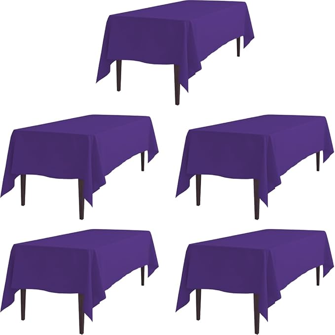 LTC LINENS 5 Pack Purple Rectangular Tablecloths 70 x 120 Inches for 6 ro 8 Feet Rectangle Banquet Tables with Half-Drop - Stain and Wrinkle Resistant Polyester Cloth Table Covers for Party, Wedding