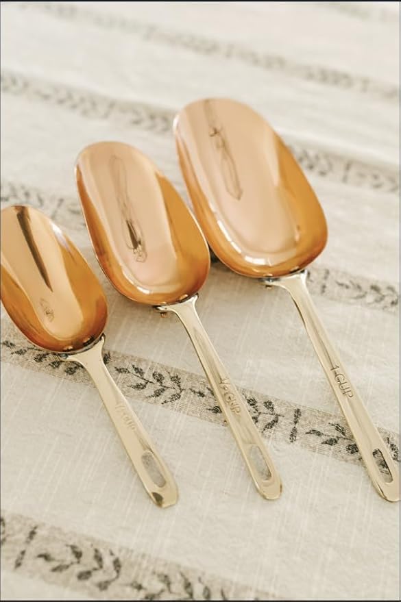 Copper Measuring Scoops | Stainless Steel with Copper Plating | Set of Kitchen Measuring Cups for Coffee, Tea, Flour, Sugar, Spices | Rust-Resistant, Decorative Farmhouse Kitchen Tools