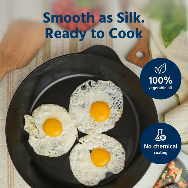 COOKLIFE 12 Inch Lightweight Pre-Seasoned Cast Iron Skillets with Handle Cover - Smooth Polished Surface, Easy to Clean Cast Iron Pan Use in the Oven, on the Stove or Grill, Over a Campfire