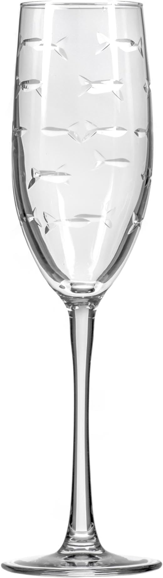 Rolf Glass School of Fish 8oz Champagne Flute Glass | Toasting Flute Glasses | Lead-Free Glass | Etched Flute Glasses | Proudly Made in the USA (Set of 2)