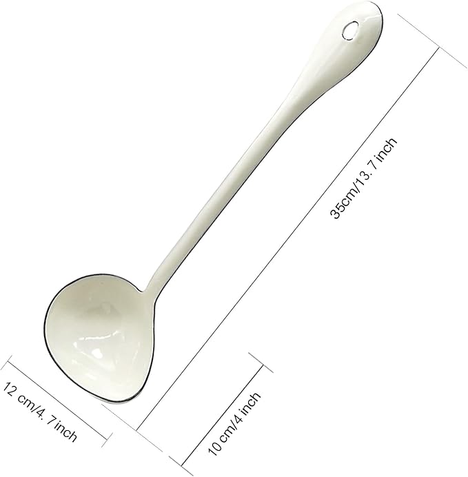 White Soup Ladle Spoons 13.7 Inch Big Serving Cooking Spoons Enamel Steel Stew Gravy Ladles for Serving