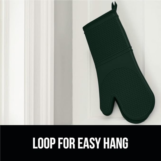 GORILLA GRIP BPA-Free Soft Silicone Oven Mitts, Heat Resistant and Waterproof Cooking Gloves, Thick Cotton Lining, Flexible Gripping for Baking Grilling, Kitchen Potholders Set, 12.5x8.3, Hunter Green