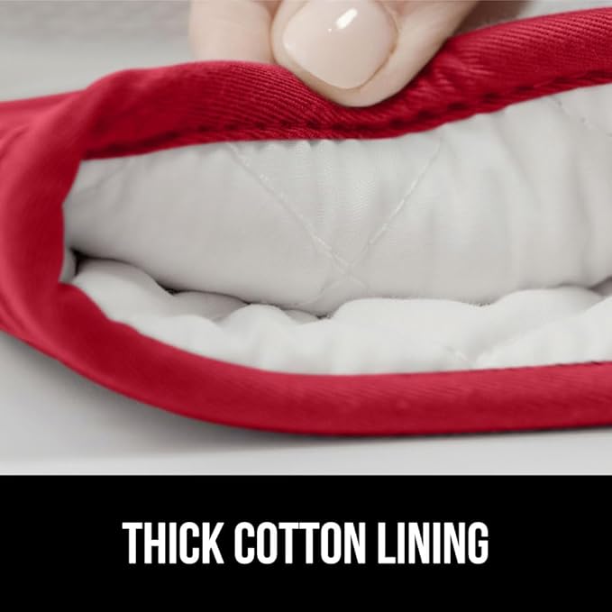 GORILLA GRIP BPA-Free Soft Silicone Oven Mitts, 14.5x8.3, Heat Resistant and Waterproof Cooking Gloves, Thick Cotton Lining, Flexible Gripping for Baking Grilling, Kitchen Potholders Set of 2, Red