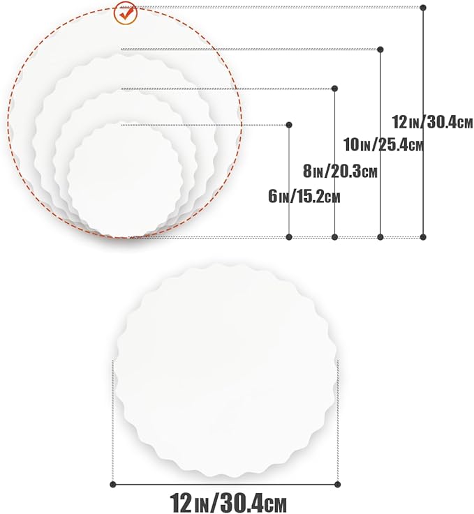 qiqee 12 Inch White Wave Cake Boards Round 15-Packs Circles Rounds Base Food-Grade Cardboard Wave Cake Plate（Thinner But Stronger）