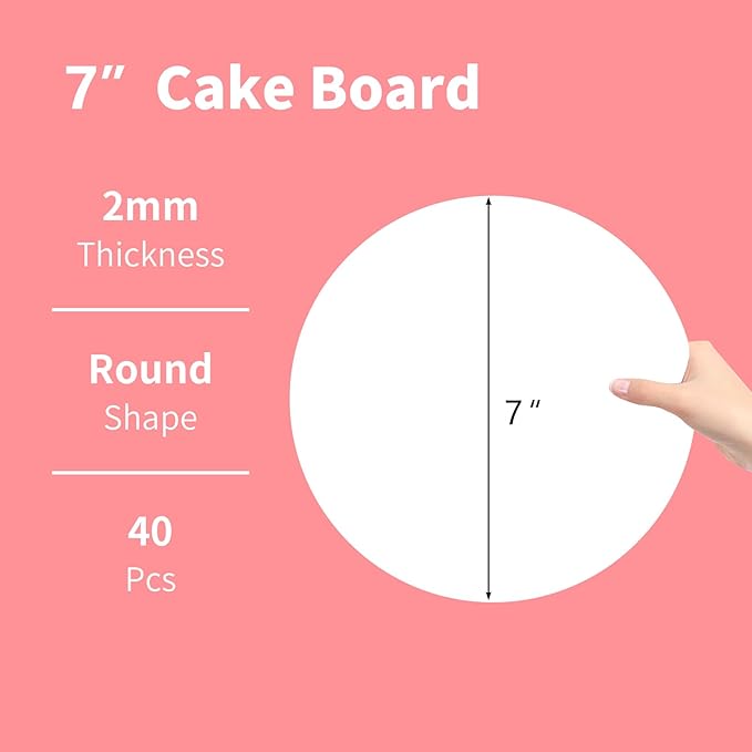 40pcs Cake Boards 7inch Round,Food-Graded Cardboard Cake Rounds, Waterproof and Oil-Proof Cake Plates, Sturdy Corrugated Cake Base, Ideal for Baking, Cake DIY, Dessert and Crafting(white, 7inch/40Pcs)
