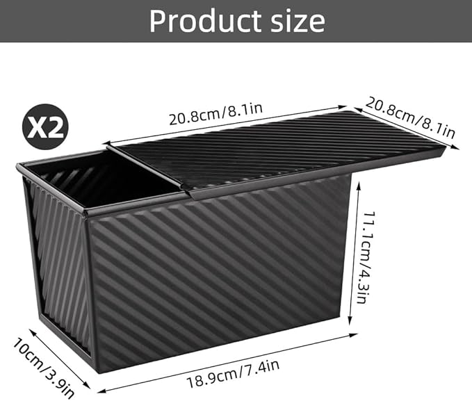 2 Pack 9 * 4 Inch Pullman Loaf Pan with Lid, 1 lb Dough Capacity Non-Stick Bread Loaf Pan,Carbon Steel Coating Bread Toast Box for Bakeware Homemade Sandwich and Sourdough Oven Baking