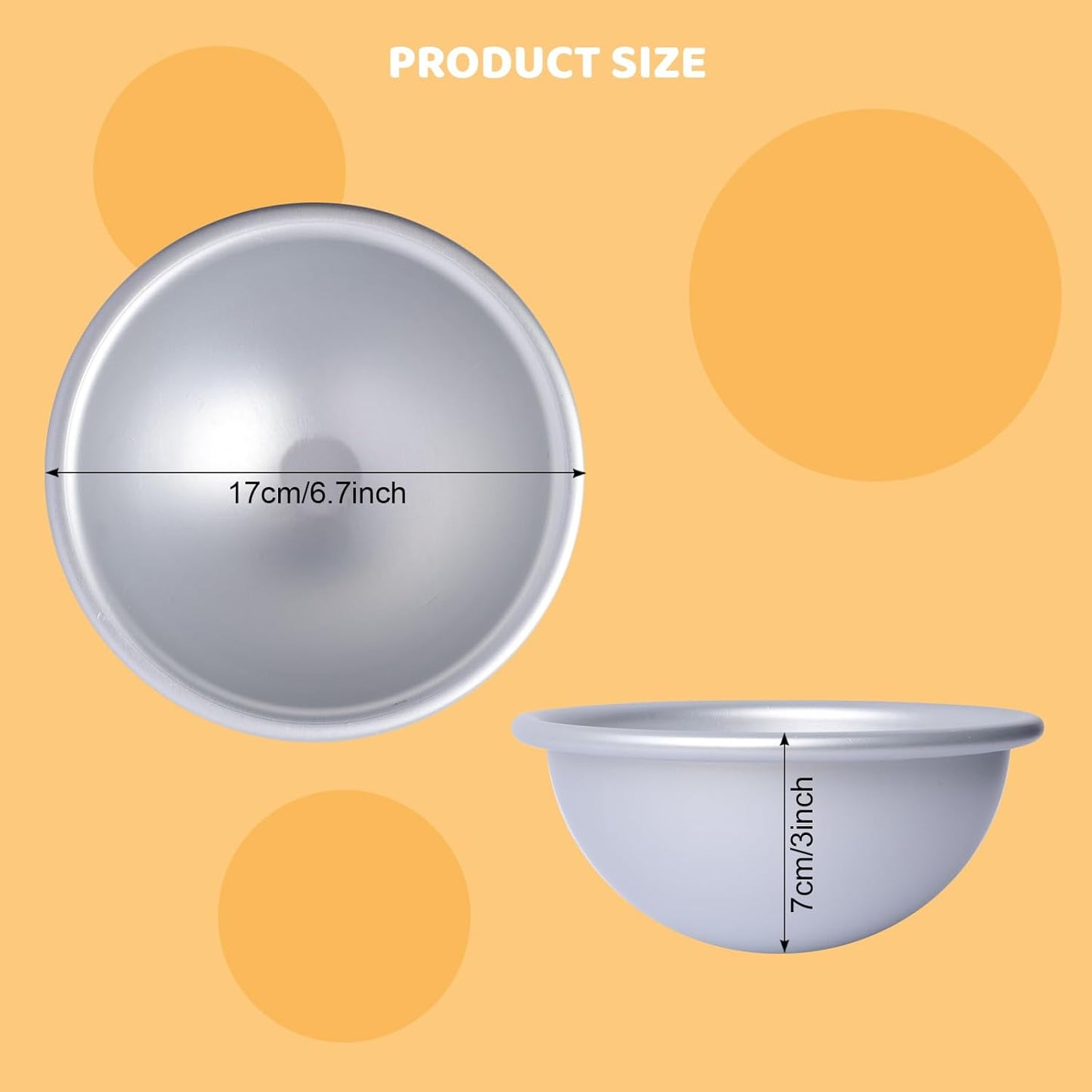 2 Pcs Dome Cake Pan 6 Inch Football Shaped Anodized Aluminum Hemisphere Nonstick Ball Pan for Birthday DIY Cakes Wedding Anniversary Baking Tools (2, 6 Inch)
