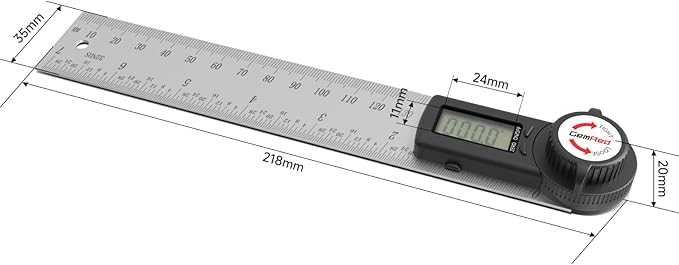GemRed 82305 Digital Angle Finder Push Pin Protractor-Stainless Steel (With Button Battery Removal Pin)