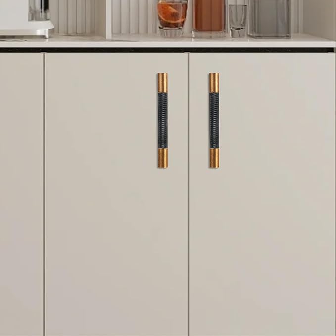 10 Pack 3-3/4 inch(96mm) Black and Antique Brass Kitchen Cabinet Handles Knurled Cabinet Pulls Black Drawer Pulls