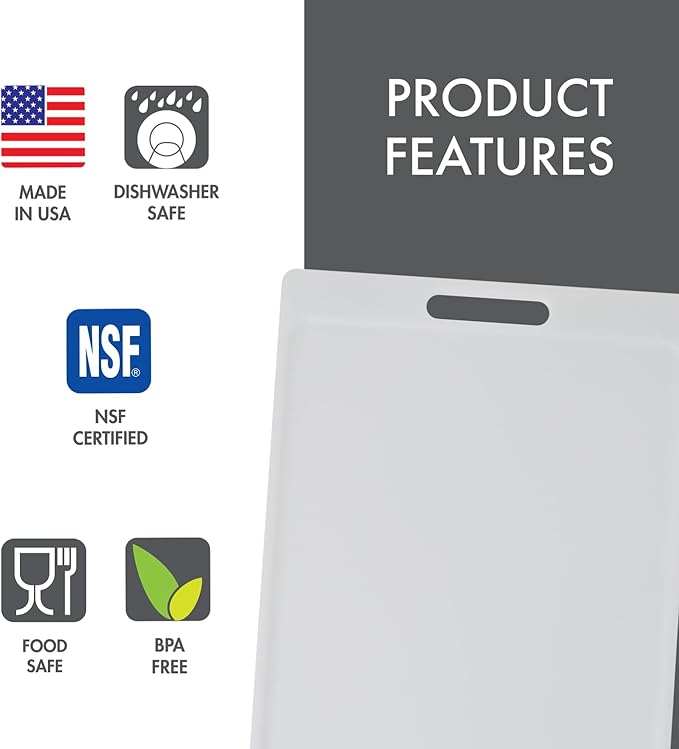 Dexas NSF Certified Polysafe Cutting Board with Handle, 6.25 x 8.5 Inches, Reversible Kitchen Cutting Board, White