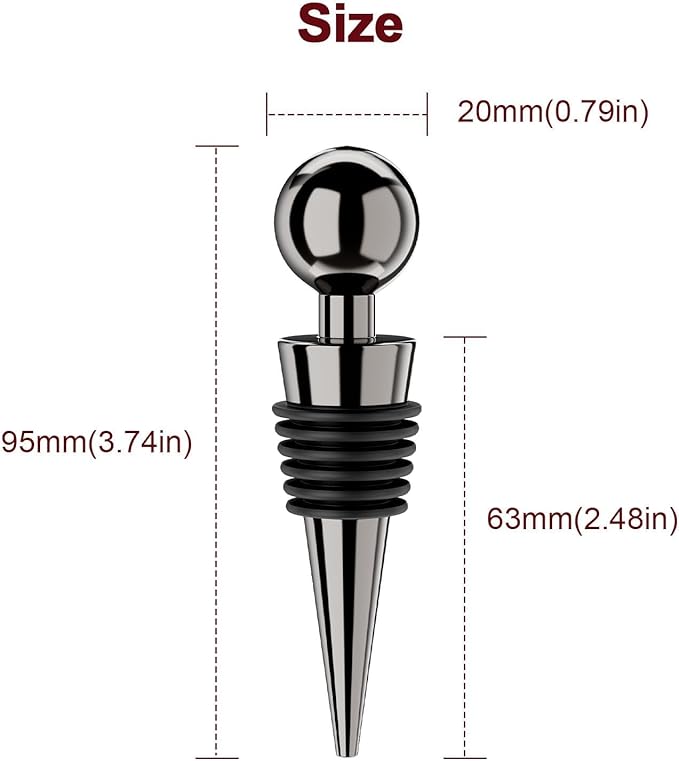 Vacuum Wine Bottle Stoppers 6Pcs - Reusable Silicone Corks, Leak Proof, Keep Fresh, Suitable for Standard Bottles (Black, 6 Pack)