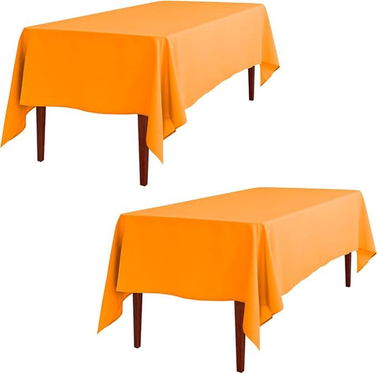 LTC LINENS 2 Pack Orange Rectangular Tablecloths 60 x 126 Inches for 8 Feet Rectangle Banquet Tables with Half-Drop - Stain and Wrinkle Resistant Polyester Fabric Cloth Table Covers for Party, Wedding