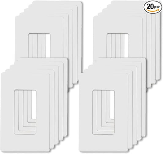 1-Gang Screwless Decorator Wall Plates, Child Safe Standard Size Outlet Cover, Unbreakable Polycarbonate Thermoplastic,Glossy White, 20 Pack,UL Listed