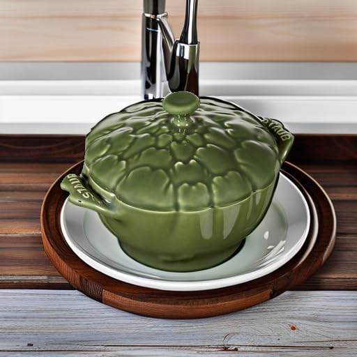 STAUB Ceramic Dutch Oven 16-oz Petite Artichoke Cocotte, Basil