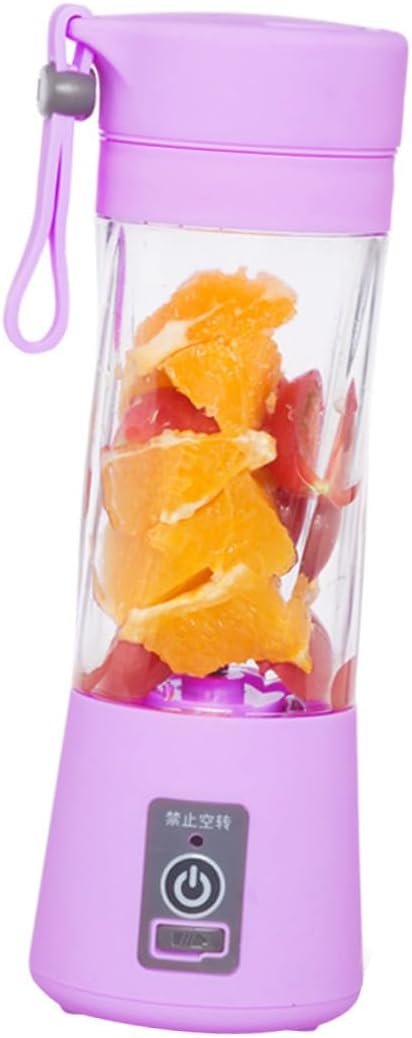 Portable USB Rechargeable Mini Juicer Bottle with Stainless Steel Blades Compact Fruit Mixer for Travel Home Use Easy to Clean Purple