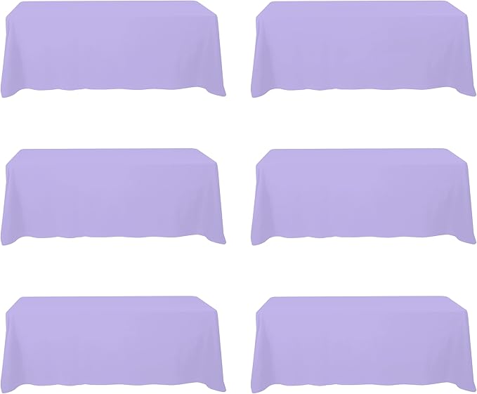 BRILLMAX 6 Pack Lavender Tablecloths for 8 Foot Rectangle Tables 90 x 156 Inch - 8ft Rectangular Bulk Linen Polyester Fabric Washable Cloth Cover for Wedding Reception Banquet Birthday Party