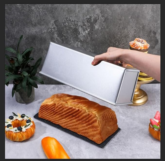 2 Pack Pullman Loaf Pan with Lid, 13x4 Inch Large Capacity Bread Loaf Pan with Cover, Non-Stick Bakeware for Baking and Toasting