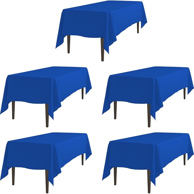 LTC LINENS 5 Pack Rectangle Tablecloths Royal Blue 70 x 120 Inch for 6 or 8 ft Rectangular Banquet Tables with Half-Drop - Stain and Wrinkle Resistant Polyester Table Covers for Wedding, Party