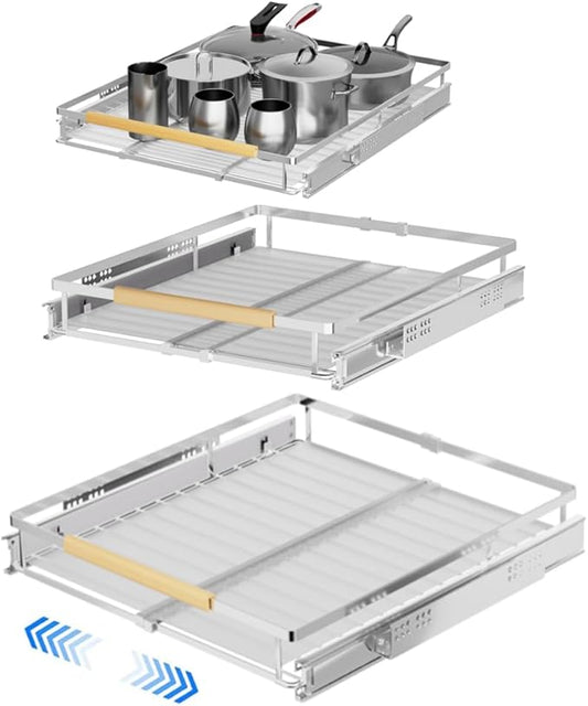 Pull Out Cabinet Organizer - Expandable Slide Out Pantry Shelves Heavy Duty Sliding Drawer Storage for Inside Kitchen Cabinet Under Sink, 12''-18.2''W x 16.9''D, 3 Pack