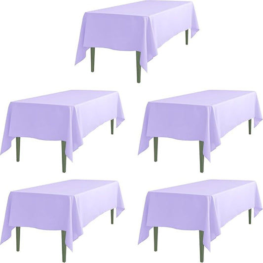 LTC LINENS 5 Pack Lavender Rectangular Tablecloths 60 x 126 Inches for 8 Feet Rectangle Banquet Tables with Half-Drop - Stain and Wrinkle Resistant Polyester Cloth Table Covers for Party, Wedding