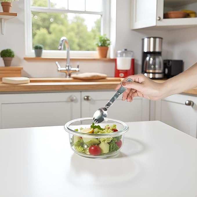 12 OZ Round Glass Food Containers With Lids, 1.5 Cup Small Glass Containers With Lids and Spoons for Office Lunch,Small Round Meal Prep Bowls for Oven, Fridge, Dishwasher safe (4 Pack)